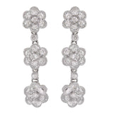 14k White Gold 0.30ctw Diamond Pave Flower Cluster Dangle Earrings