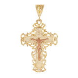 14k Yellow & Rose Gold Filigree Cross Religious Charm Pendant 2.4" 8.7 grams