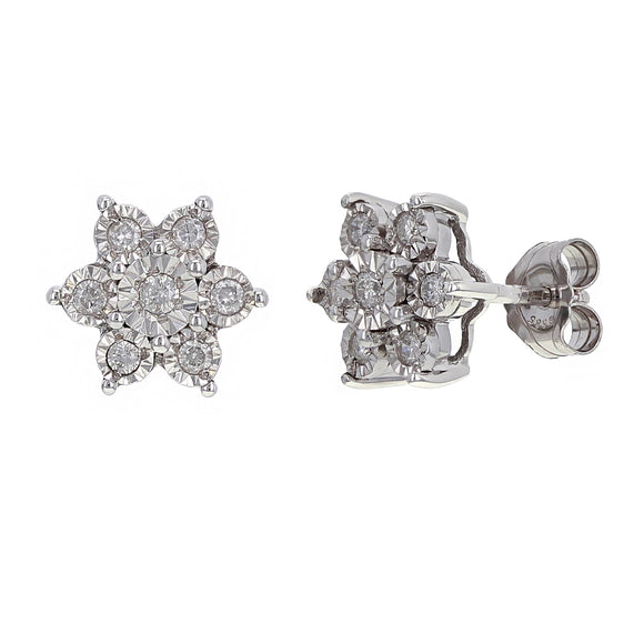 14k White Gold 1/2ctw Diamond Cluster Stud Earrings