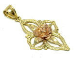14k Two Tone Gold Flower Accent Charm Pendant 1.2" 1.4 grams
