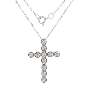 14k White Gold 0.50ctw Diamond Bezel Cross Floating Pendant Necklace 18"