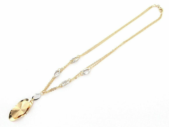 Italian 14k Two Tone Gold Oval Charm Chain Statement Necklace Double Rolo 17