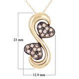 14k Yellow Gold 0.25ctw Champagne Diamond Double Heart Ribbon Pendant Necklace