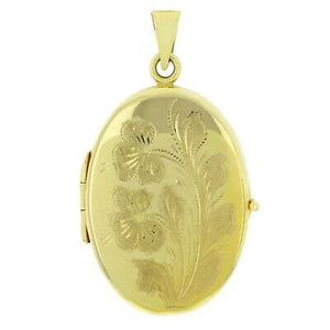 Italian 14k Yellow Gold Vintage Floral Oval Locket Charm Pendant 1.65" 7.6 grams