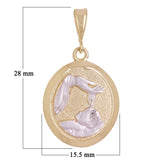 14k Two Tone Gold Solid Religious Oval Baby Baptism Charm Pendant 1.8g