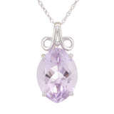18k White Gold Amethyst Solitaire Scrolling Ribbon Pendant Necklace 18"
