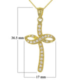 14k Yellow Gold 0.25ctw Diamond Ribbon Cross Pendant Necklace
