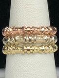 14k Tri Color Gold Stackable Bamboo Ring 3 piece Ring Set Size 7 3.5mm each 8.6g
