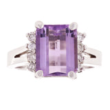 14k White Gold 0.27ctw Amethyst & Diamond Cathedral Cocktail Ring Size 6