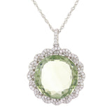 14k White Gold 0.40ctw Green Quartz & Diamond Halo Wreath Pendant Necklace 18"