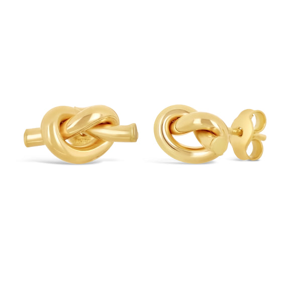 Italian 14k Yellow Gold Bright Shine Dainty Pretzel Love Knot Stud Earrings