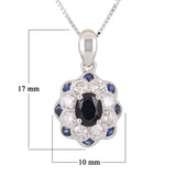 14k White Gold 0.40ctw Sapphire & Diamond Antique Style Drop Pendant Necklace