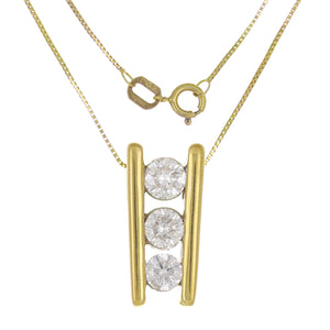 14k Yellow Gold 1ctw Diamond Three-Stone Journey Ladder Pendant Necklace 18"
