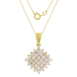 14k Yellow Gold 1ctw Diamond Cluster Snowflake Pendant Necklace 18"