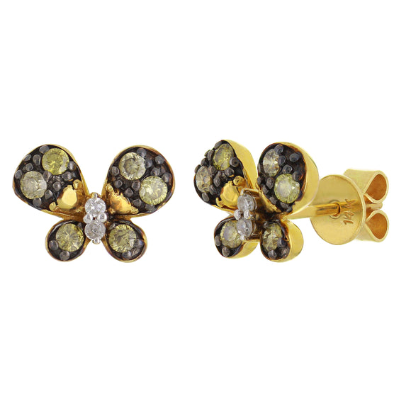 14k Yellow Gold 0.33ctw Yellow & White Diamond Butterfly Stud Earrings