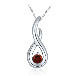 10k White Gold 0.20ctw Red Diamond Solitaire Ribbon Swirl Pendant Necklace 18"