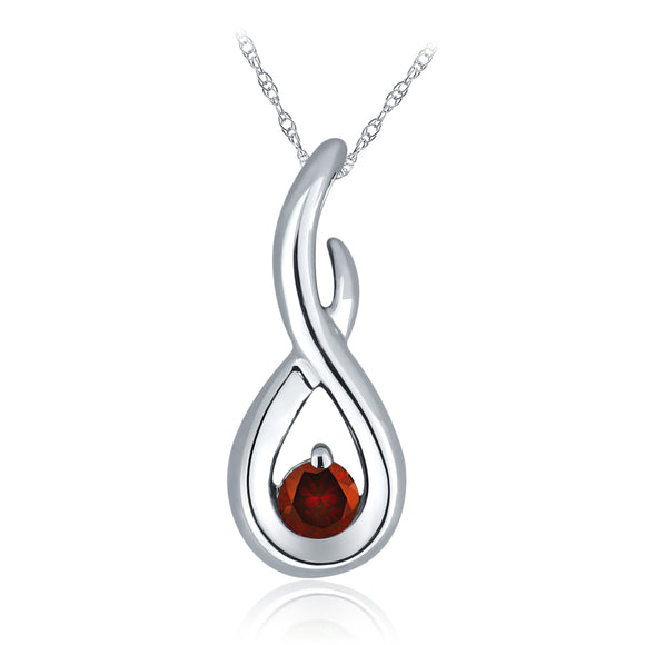 10k White Gold 0.20ctw Red Diamond Solitaire Ribbon Swirl Pendant Necklace 18