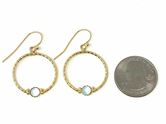 Italian 14k Yellow Gold Diamond Cut Round Dangle Earrings with Blue Topaz 2.4g