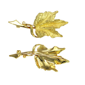 18k Yellow Gold Natural Diamond Leaf Pin Brooch 8 grams