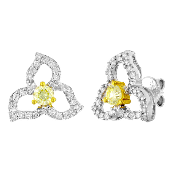 18k Two Tone Gold 0.67ctw Yellow & White Diamond Floral Stud Earrings