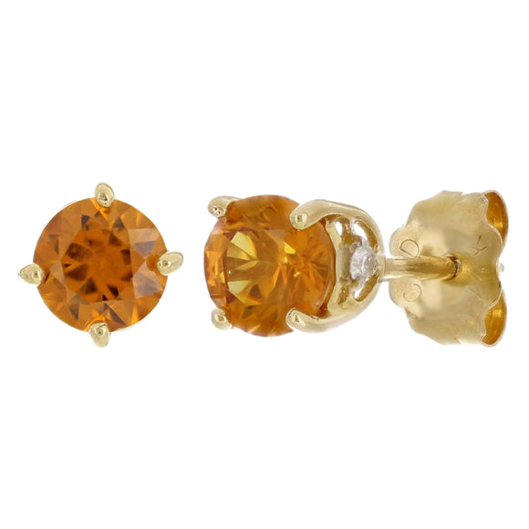 14k Yellow Gold Citrine & Diamond Accent Stud Earrings