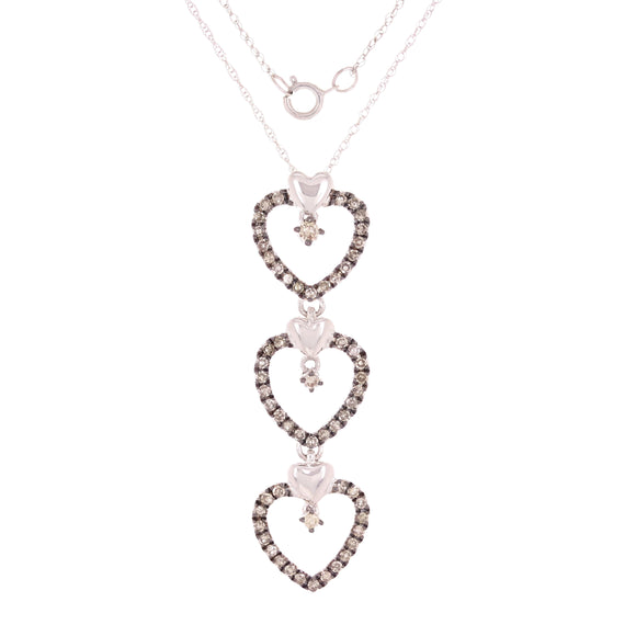 10k White Gold 0.55ctw Champagne Diamond Sweetheart Dangle Pendant Necklace 18