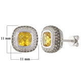 10k White Gold 0.87ctw Citrine Brown & White Diamond Cushion Stud Earrings