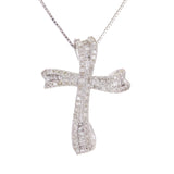 14k White Gold 0.33ctw Mixed Cut Diamond Floating Ribbon Cross Pendant Necklace
