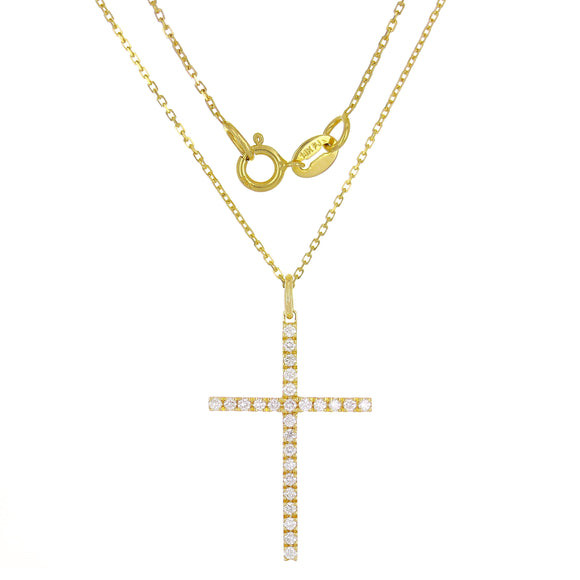 14k Yellow White or Rose Gold Diamond Cross Charm Pendant