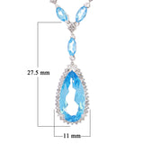14k White Gold 0.25ctw Swiss Blue Topaz & Diamond Drop Y-Necklace 18"