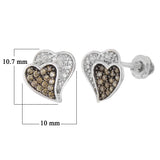 10k White Gold 0.35ctw Brown & White Diamond Double Heart Pave Stud Earrings
