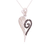 10k White Gold 0.30ctw Black & White Diamond Scrolling Heart Pendant Necklace