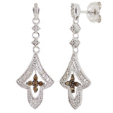 14k White Gold 0.25ctw Intense Brown & White Diamond Fleur de Liz Cross Earrings