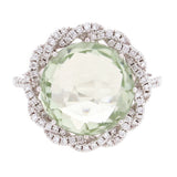 14k White Gold 0.35ctw Green Quartz & Diamond Dome Halo Wreath Ring Size 6.75