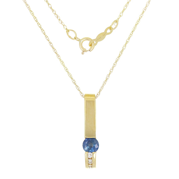 14k Yellow Gold Sapphire & Diamond Modern Linear Pendant Necklace 18