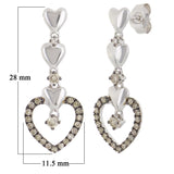 10k White Gold 0.50ctw Brown Champagne Diamond Multi Heart Dangle Earrings 1.1"