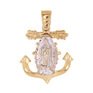 14k Yellow & White Gold Guadalupe Mariner Anchor Pendant 1.1" 3.5 grams