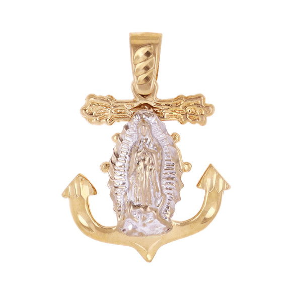 14k Yellow & White Gold Guadalupe Mariner Anchor Pendant 1.1