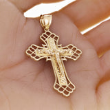 14k Yellow Gold Diamond Cut Jesus Cross Crucifix Pendant 2.5" 6.7 grams