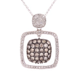14k White Gold 0.70ctw Brown & White Diamond Dangling Square Pendant Necklace