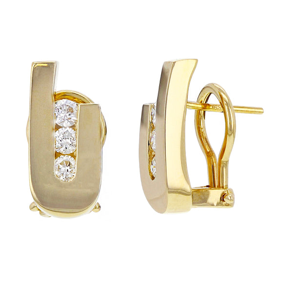 14k Yellow Gold 0.60ctw Diamond U-Stud Earrings w/ Omega Backs