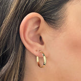 Italian 14k Yellow Gold Shiny Rounded Flat Medium Hollow Hoop Earrings 1"
