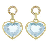 14k Yellow Gold 0.12ctw Blue Topaz & Diamond Accent Heart Halo Dangle Earrings