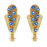 14k Yellow Gold Blue Sparkling Crystal Pave Hinged Fashion Earrings
