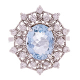 14k White Gold 0.78ctw Aquamarine & Diamond Snowflake Trellis Milgrain Ring SZ 7