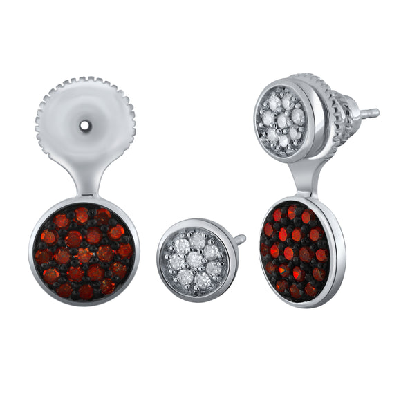 14k White Gold 0.55ctw Red & White Diamond Stud Earrings w/ Removable Jackets