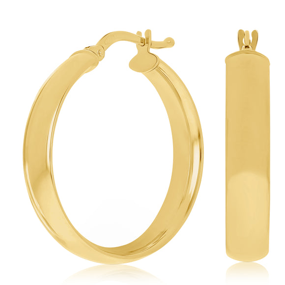 Italian 14k Yellow Gold Hollow Rounded Flat Tube Earrings 1