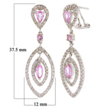 14k White Gold 0.93ctw Pink Sapphire & Diamond Tear Drop Dangle Earrings