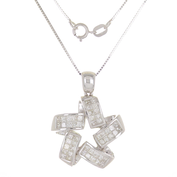 18k White Gold 1.11ctw Princess Diamond Swirling Star Pendant Necklace 18