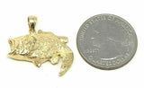 14k Yellow Gold Solid Big Bass Fish Charm Pendant 4.2 grams